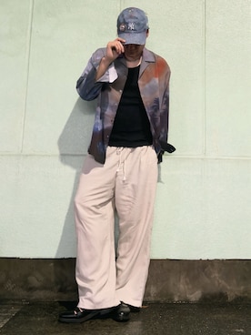 「LAD MUSICIAN（ラッドミュージシャン）のOPEN COLLAR SHIRT（シャツ/ブラウス、オレンジ系）」を使った、まっちゃんさん（メンズ・183cm）の夏コーディネート