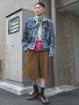 「BEAUTY&YOUTH UNITED ARROWS（ビューティーアンドユースユナイテッドアローズ）のBY ドレーププリント オープンカラー ワイドフォルム シャツ ◆（シャツ/ブラウス、ホワイト系）」を使った、まっちゃんさん（メンズ・183cm）の春コーディネート
