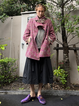 「アイテム（パープル系）」を使った、まっちゃんさん（メンズ・183cm）の秋コーディネート