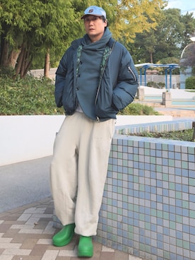 「アイテム（ダウンジャケット/コート）」を使った、まっちゃんさん（メンズ・183cm）の秋コーディネート