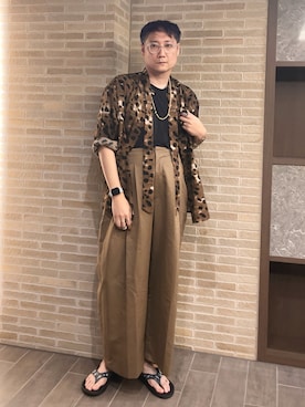 「glamb（グラム）のLeopard Ribbon SH / レオパードリボンシャツ（シャツ/ブラウス）」を使った、まっちゃんさん（メンズ・183cm・40代）の夏コーディネート