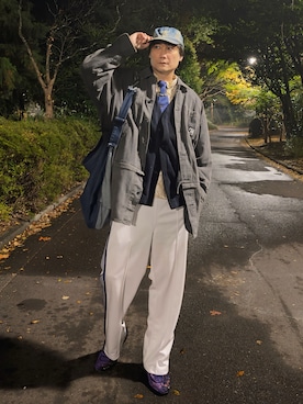 「アイテム（カーディガン/ボレロ）」を使った、まっちゃんさん（メンズ・183cm）の秋コーディネート