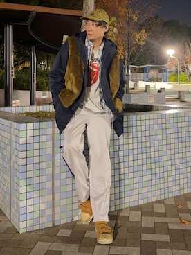 「アイテム（ベスト）」を使った、まっちゃんさん（メンズ・183cm）の冬コーディネート