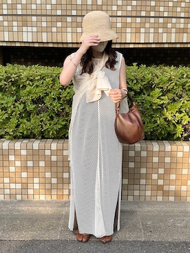 「ストローハット」｜「アイテム（その他）」を使った、sayaさん（レディース・156cm）の春コーディネート
