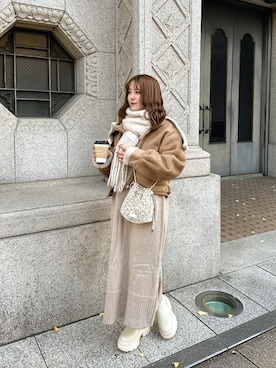 「loti（ロティ）のアイテム（ショルダーバッグ）」を使った、sayaさん（レディース・156cm）の冬コーディネート