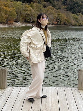 「OZOC（オゾック）のアイテム（ショルダーバッグ）」を使った、sayaさん（レディース・156cm）の秋コーディネート