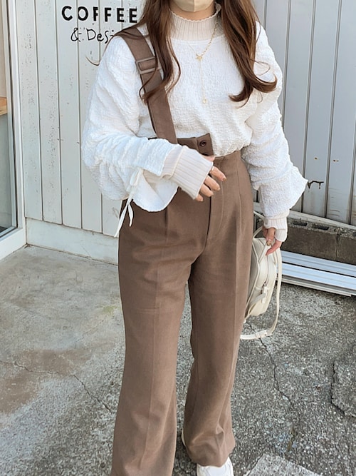 エフィ Eaphi リネンライク フリンジ サロペット ベージュ Eaphiのサロペット エフィ Eaphi リネンライク フリンジ サロペット