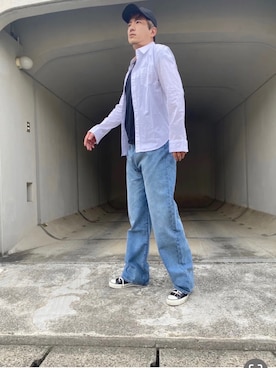 「アイテム（キャップ、ホワイト系）」を使った、Jun Geekさん（メンズ・174cm）の夏コーディネート