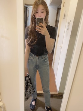 「MOUSSY（マウジー）のMVS SKINNY（デニムパンツ）」を使った、e♡さん（レディース・158cm）の秋コーディネート