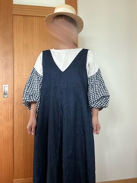 「カンカン帽」｜「アイテム（ジャンパースカート）」を使った、tomnyanさん（レディース・156cm）の夏コーディネート