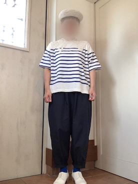 「マリン」｜「アイテム（ハンチング/ベレー帽）」を使った、tomnyanさん（レディース・156cm）の夏コーディネート