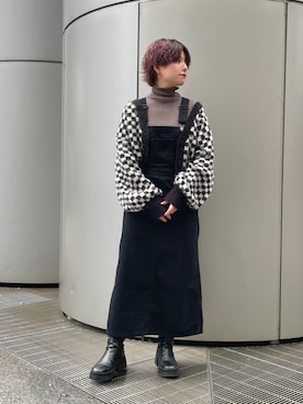 「チェック柄に恋してる」｜「アイテム（ジャンパースカート）」を使った、naraさん（レディース・151cm）の冬コーディネート