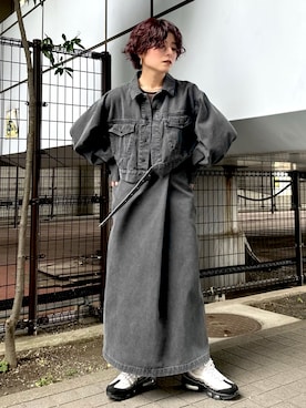 「AIR MAX」｜「アイテム（デニムジャケット）」を使った、naraさん（レディース・151cm）の冬コーディネート