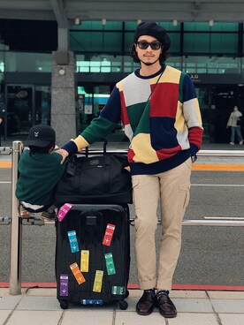 「HARUTA」｜「アイテム（ハンチング/ベレー帽）」を使った、林育準🇹🇼さん（メンズ・180cm）の冬コーディネート