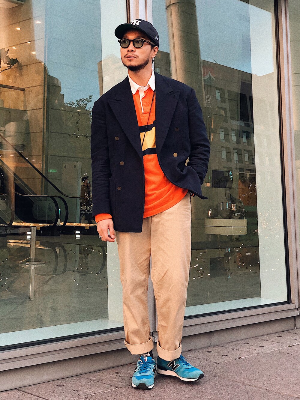 「冬コーデ、Polo Ralph Lauren、New Balance、BEAMS、Chainloop、Taiwan、圈入、圈入準」｜「BEAMSのアイテム（キャップ、ブルー系）」を使った、林育準🇹🇼さん（メンズ・180cm）の冬コーディネートの1枚目の写真