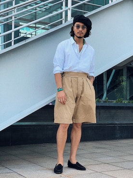 「OLIVER PEOPLES」｜「アイテム（ハンチング/ベレー帽）」を使った、林育準🇹🇼さん（メンズ・180cm）の秋コーディネート