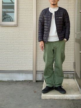 「アイテム（ダウンジャケット/コート）」を使った、sawaさん（メンズ・172cm）の秋コーディネート