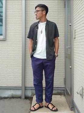 「JUNRED（ジュンレッド）のアイテム（チノパンツ）」を使った、sawaさん（メンズ・172cm）の夏コーディネート
