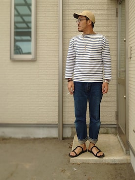 「BLUE BLUE（ブルーブルー）のアイテム（デニムパンツ）」を使った、sawaさん（メンズ・172cm）の秋コーディネート