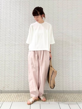 「アイテム（トートバッグ）」を使った、R i oさん（レディース・160cm）の夏コーディネート