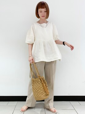 「RODE SKO（ロデスコ）のMARIA タッセルペーパーショルダー（ショルダーバッグ）」を使った、R i oさん（レディース・160cm）の夏コーディネート