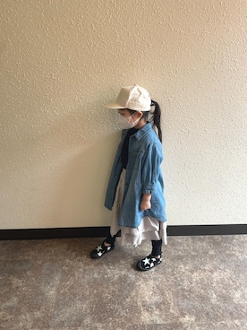 「apres les cours（アプレレクール）のアイテム（帽子）」を使った、emmさん（キッズ・110cm）の春コーディネート
