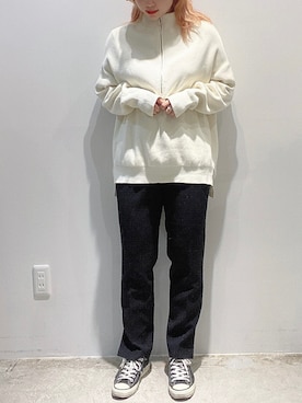 「CONVERSE（コンバース）のCONVERSE コンバース オール スター オックス / ALL STAR OX(BLACK) 32160321（スニーカー）」を使った、Kayoさん（レディース・157cm）の秋コーディネート
