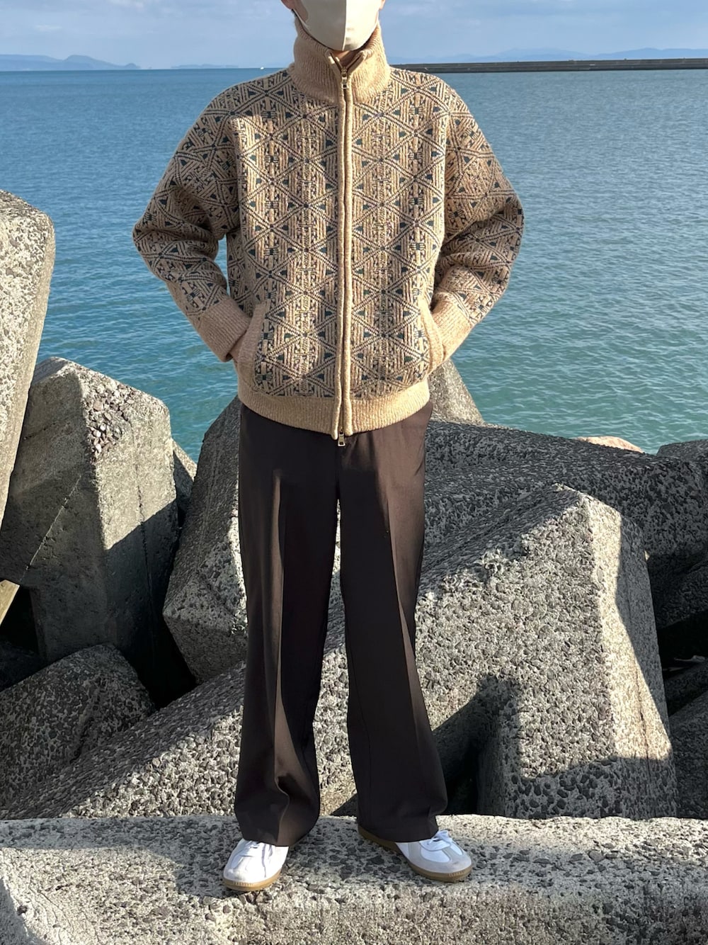 Oversize jacquard drivers knit/オーバーサイズジャガード