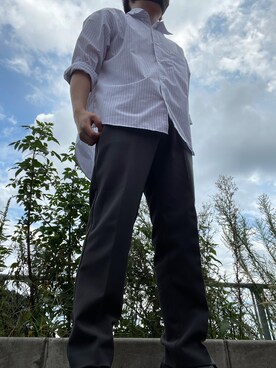 「WYM LIDNM（ウィム バイ リドム）の【WYM LIDNM】TENCEL STRIPE WIDE SHIRT（シャツ/ブラウス、ホワイト系）」を使った、Hayatoさん（メンズ・168cm）の秋コーディネート