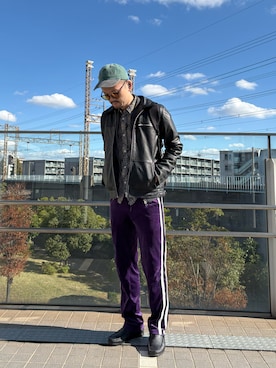 「アイテム（ライダースジャケット）」を使った、のめしこきさん（メンズ・175cm）の秋コーディネート