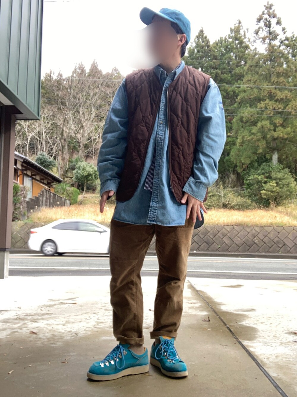 「オトナカジュアル、いいね、save、フォローお願いします🤑、オーバーサイズ、レイヤードスタイル、キャップ、GU、supreme、Danner、GRAMICCI、デニム」｜「Supreme のアイテム（キャップ、ブルー系）」を使った、垂金権造さん（メンズ・171cm）の冬コーディネートの1枚目の写真