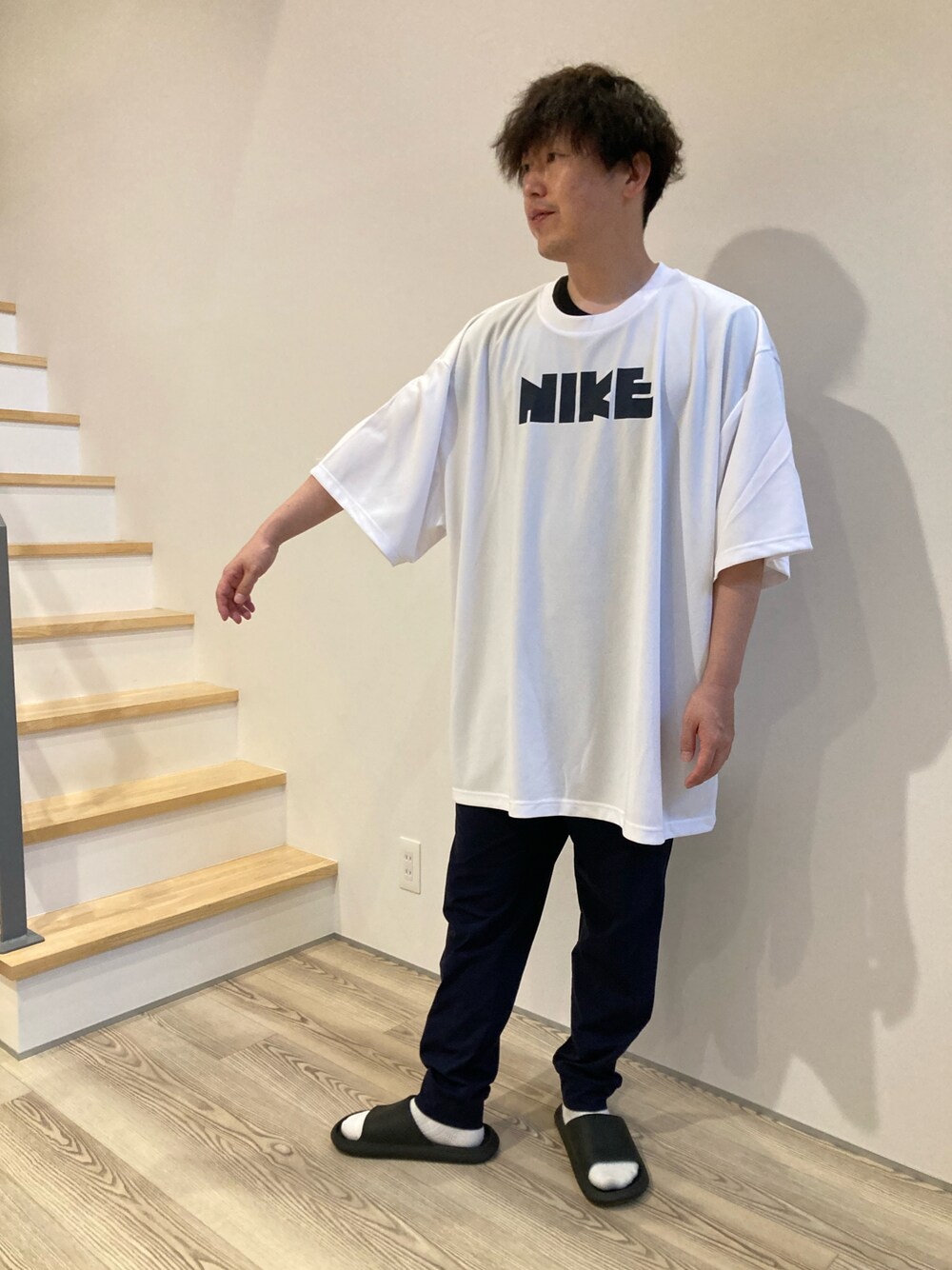 「夏コーデ、夏だ！Tシャツ着よう！、シンプルコーデ、ビッグシルエット、お洒落さんとつながりたい、GU、NIKE」｜「樽金工房のアイテム（Tシャツ/カットソー、ホワイト系）」を使った、垂金権造さん（メンズ・171cm）の夏コーディネートの1枚目の写真