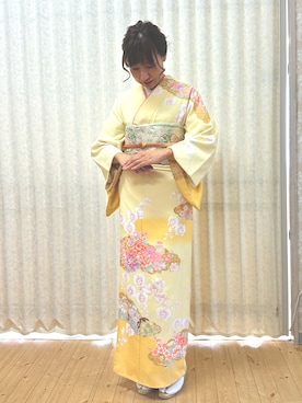 「アイテム（着物、イエロー系）」を使った、perfectcolorsさん（レディース・163cm）の秋コーディネート
