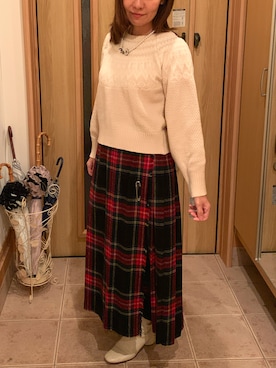 「タータンチェック」｜「アイテム（アクセサリー）」を使った、perfectcolorsさん（レディース・163cm）の冬コーディネート