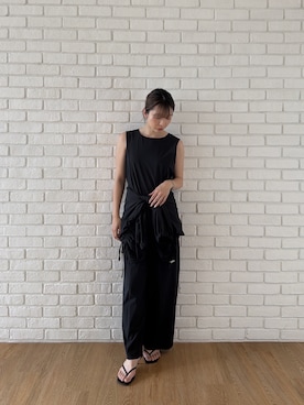 「cloenc（クロエンス）の【東原妙子さん着用】ラッシュガード　エアリーサロペット／UVカット 接触冷感（サロペット/オーバーオール、ブラック系）」を使った、Norimiさん（レディース・160cm）の夏コーディネート