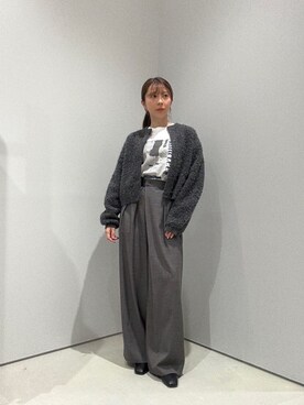 「GALLEST（ギャレスト）のブークレカーディガン（カーディガン/ボレロ、グレー系）」を使った、Norimiさん（レディース・160cm）の冬コーディネート