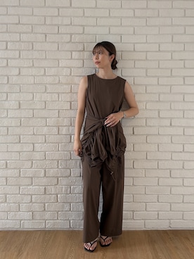 「cloenc（クロエンス）の【東原妙子さん着用】ラッシュガード　エアリーサロペット／UVカット 接触冷感（サロペット/オーバーオール、ブラウン系）」を使った、Norimiさん（レディース・160cm）の夏コーディネート