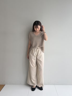 「cloenc（クロエンス）のAIRYDRY ラメガーターフレンチスリーブニット【UVカット／抗菌防臭】（ニット/セーター、ベージュ系）」を使った、Norimiさん（レディース・160cm）の夏コーディネート