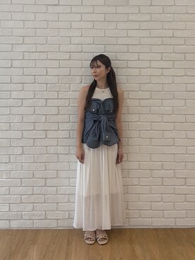「cloenc（クロエンス）の【手洗い可】エアリーローンスカーチョ（その他パンツ、ホワイト系）」を使った、Norimiさん（レディース・160cm）の夏コーディネート