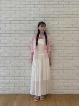 「cloenc（クロエンス）の【再入荷】シアーストライプシャツ（シャツ/ブラウス、ピンク系）」を使った、Norimiさん（レディース・160cm）の夏コーディネート