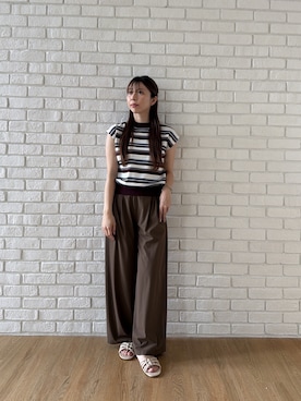 「cloenc（クロエンス）の【ひんやり／マシンウォッシュ】フレンチスリーブニット（ニット/セーター、レッド系）」を使った、Norimiさん（レディース・160cm）の夏コーディネート