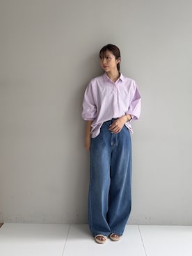 「cloenc（クロエンス）の【手洗い可】バックギャザールーズシャツ（シャツ/ブラウス、ベージュ系）」を使った、Norimiさん（レディース・160cm）の夏コーディネート