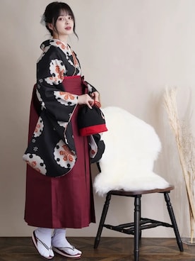 「袴」｜「アイテム（水着/着物・浴衣）」を使った、utataneスタッフさん（レディース・160cm）の冬コーディネート