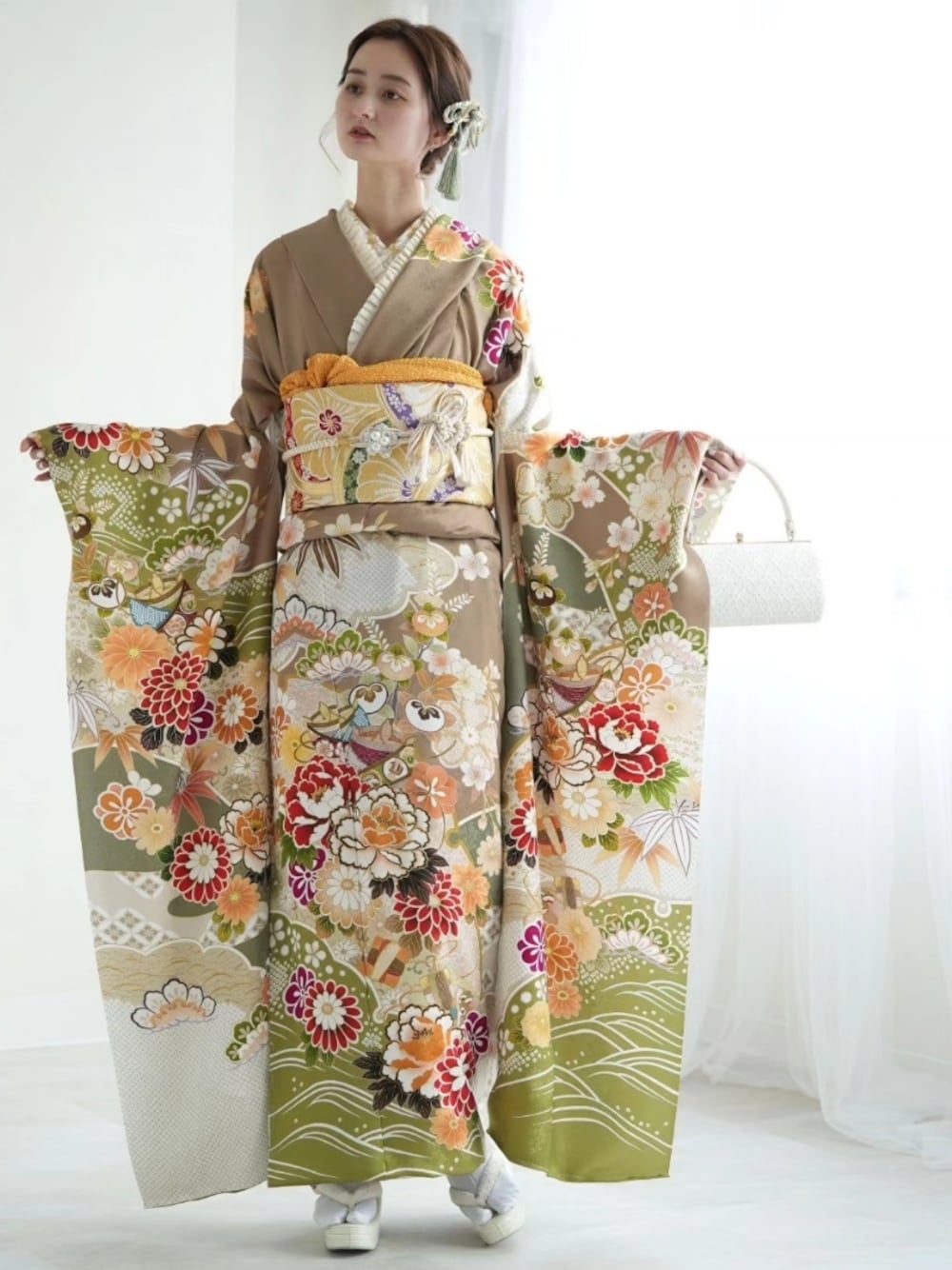 ゆなえ　美品　和装 帯締め パール 日本製　黒　成人式 楽天市場】【成人式 振袖 レンタル】RS2016 正絹 ブルー×黒 鳳凰