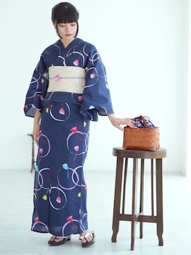 「アイテム（浴衣）」を使った、utataneスタッフさん（レディース・160cm）の春コーディネート