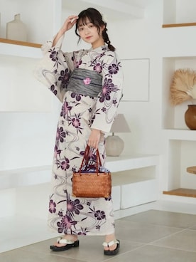 「ごきげんウィーク」｜「アイテム（浴衣）」を使った、utataneスタッフさん（レディース・160cm）の春コーディネート