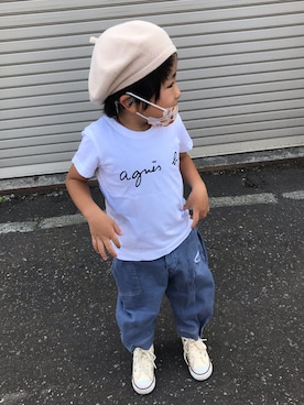 「ローリーズファーム(LOWRYS FARM)」｜「アイテム（ハンチング/ベレー帽）」を使った、✳︎sho-ma✳︎さん（キッズ・100cm）の夏コーディネート
