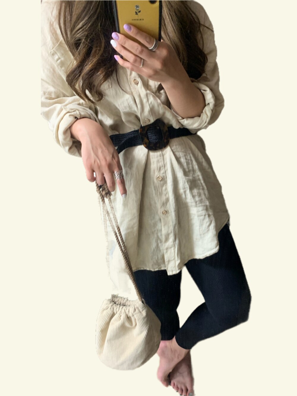 「シンプル、夏、ベージュ、UNIQLO、ZARA、シャツワンピ、プチプラコーデ、春夏コーデ、夏コーデ、2020ss」｜「Ungridの以前Ungridで購入した時のノベルティです（バッグ、ホワイト系）」を使った、Mipahinaさん（レディース・157cm）の春コーディネートの1枚目の写真