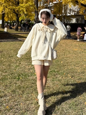 「アイテム（イヤーマフ）」を使った、una.さん（レディース・148cm）の秋コーディネート