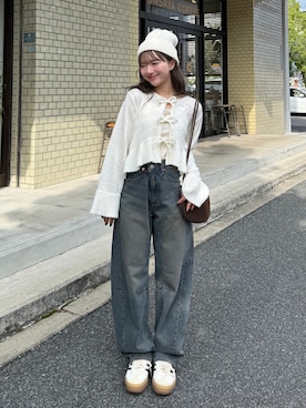 「アイテム（ニットキャップ/ビーニー）」を使った、una.さん（レディース・148cm）の秋コーディネート